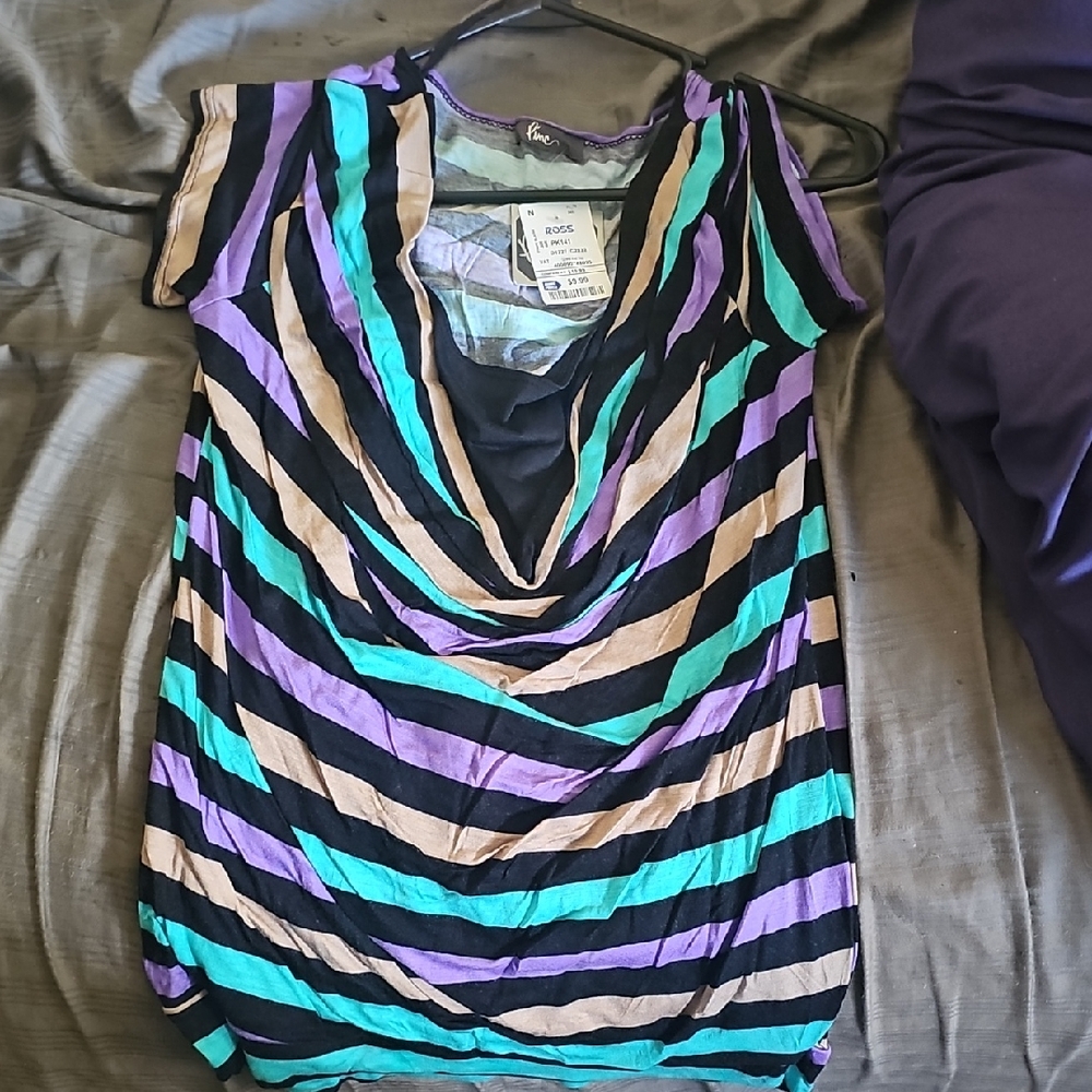 Pinc Vibrant Striped Blouse in Black, Purple, and Tan